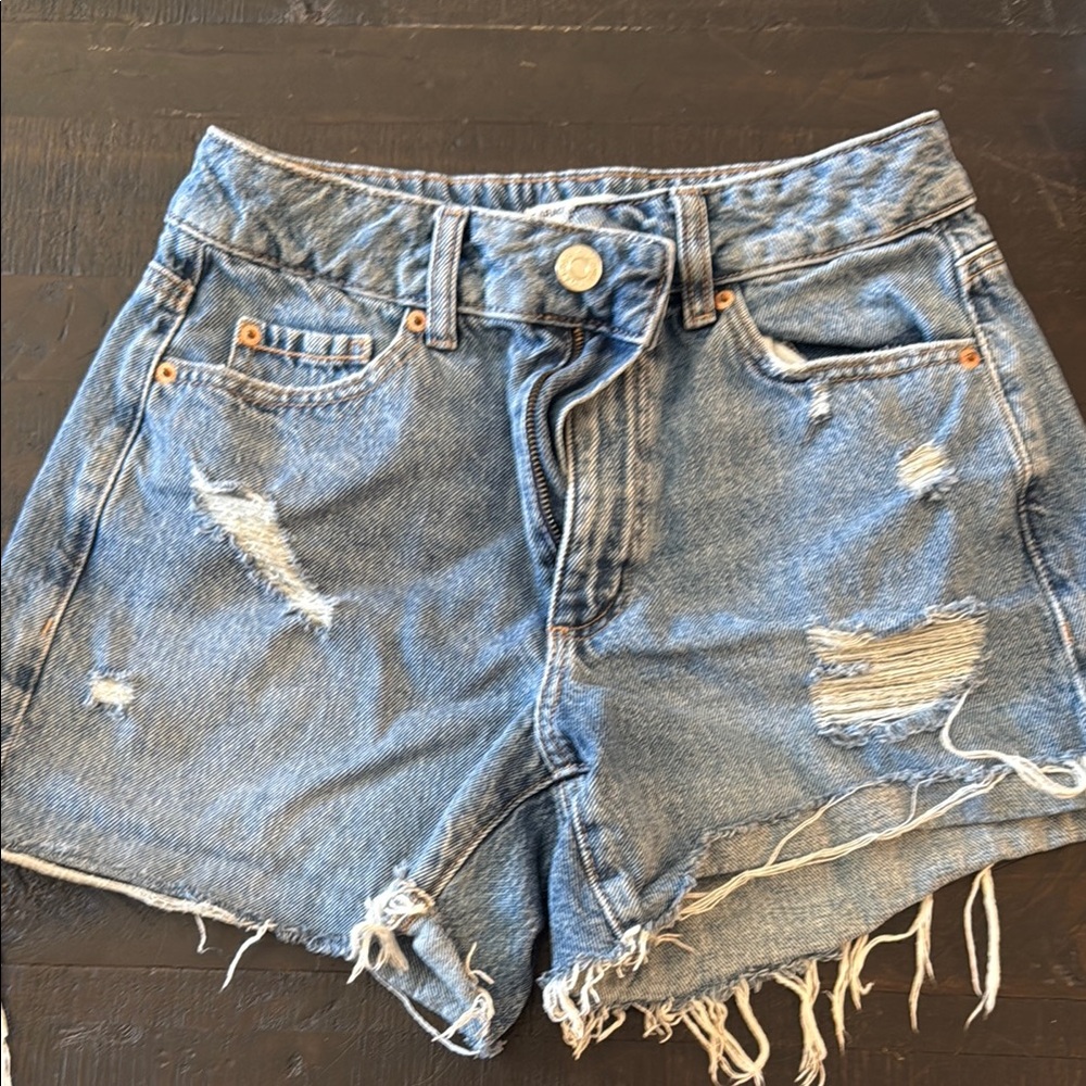 Garage Blue Distressed Mom Jean Shorts